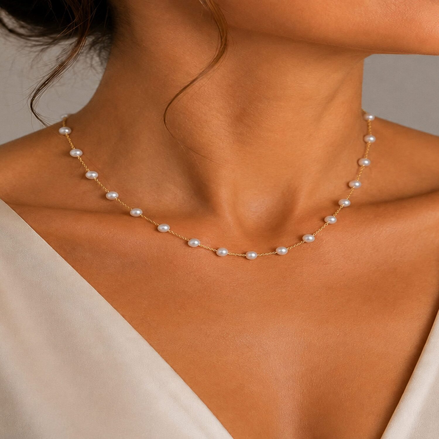 Cultured Freshwater Pearl 14K Gold Over Silver 18 Inch Strand Necklace