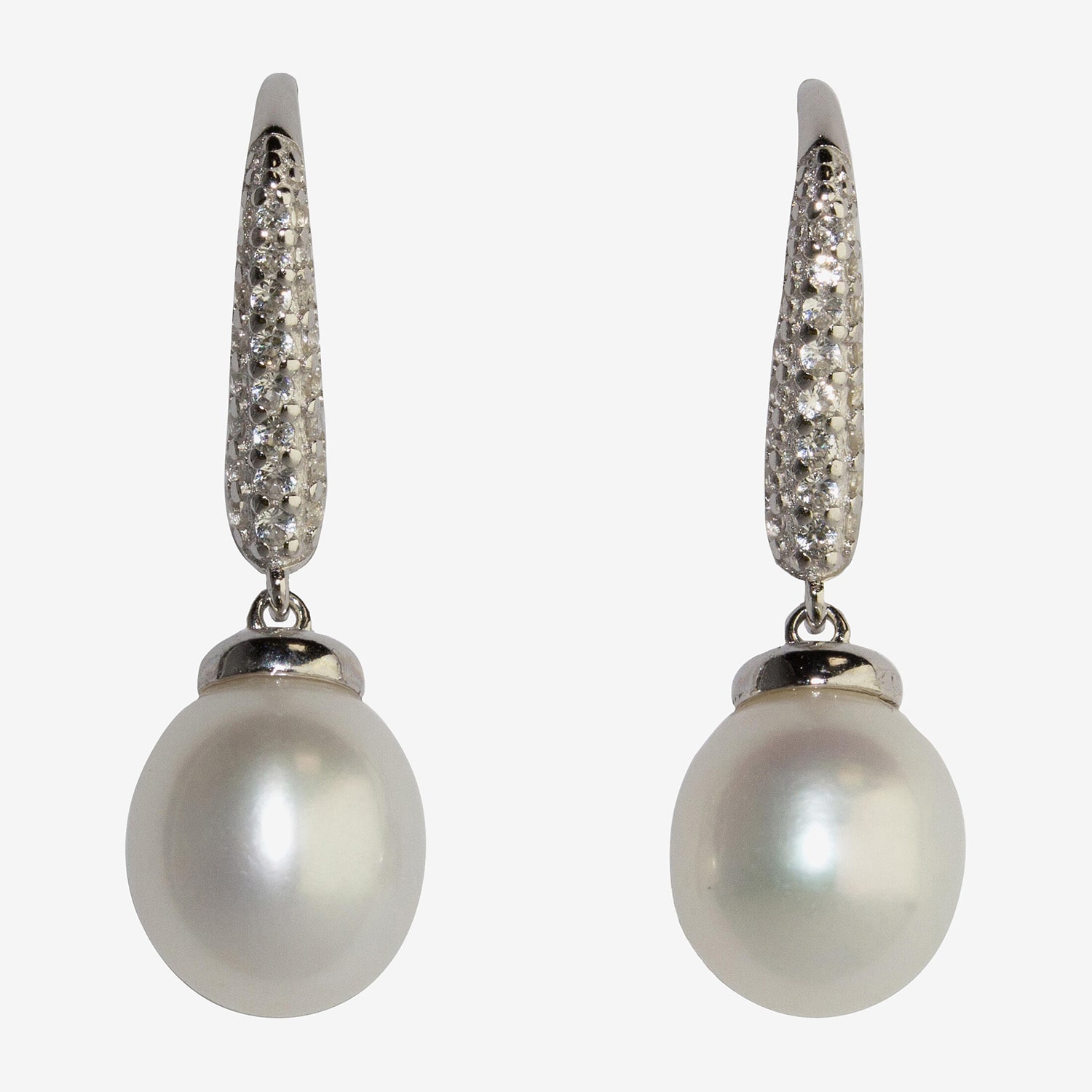 Womens White Cultured Freshwater Pearl Sterling Silver Pear Drop Earrings
