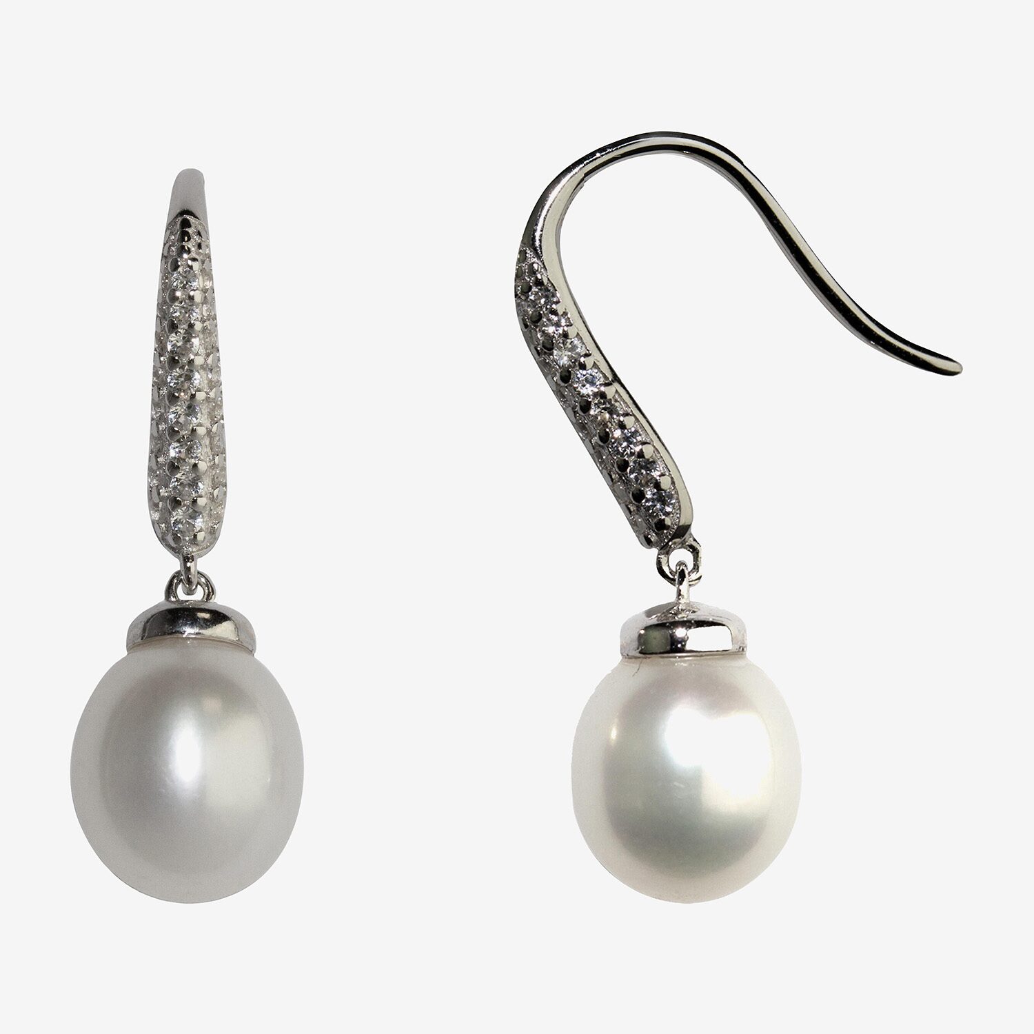 Womens White Cultured Freshwater Pearl Sterling Silver Pear Drop Earrings