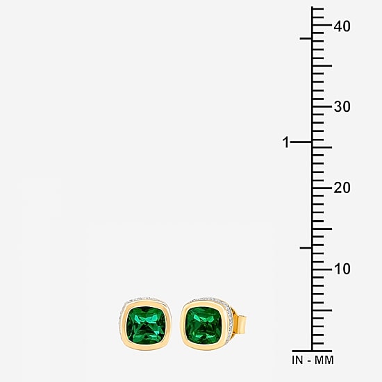 (I-J / I2-I3) Simulated Green Emerald 14K Gold Over Silver 6.6mm Cushion Stud Earrings