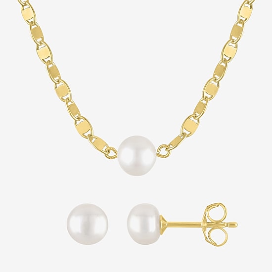 Yes, Please! Womens White Cultured Freshwater Pearl 14K Gold Over Brass 2-pc. Jewelry Set
