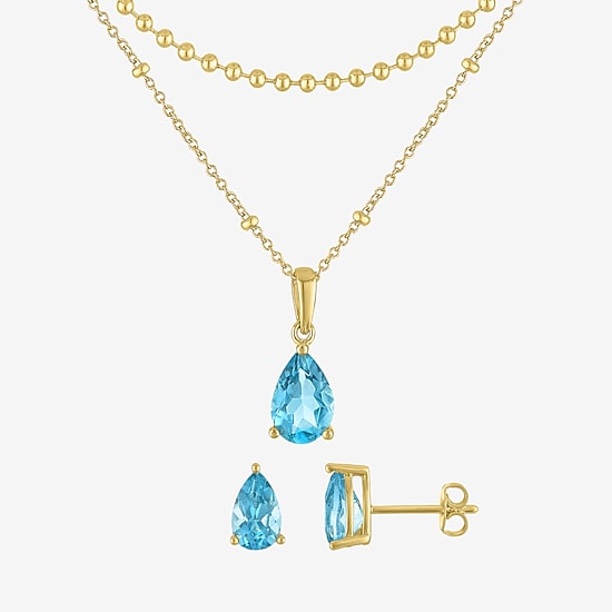 Yes, Please! Womens Genuine Blue Topaz 14K Gold Over Brass Pear 3-pc. Jewelry Set