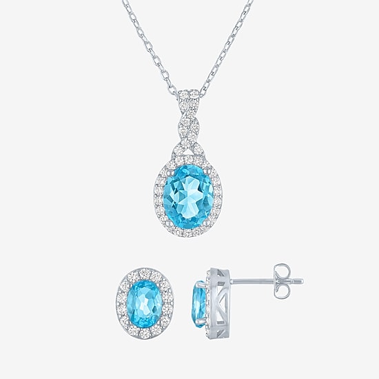 Yes, Please! Womens Genuine Blue Topaz Pure Silver Over Brass 2-pc. Jewelry Set