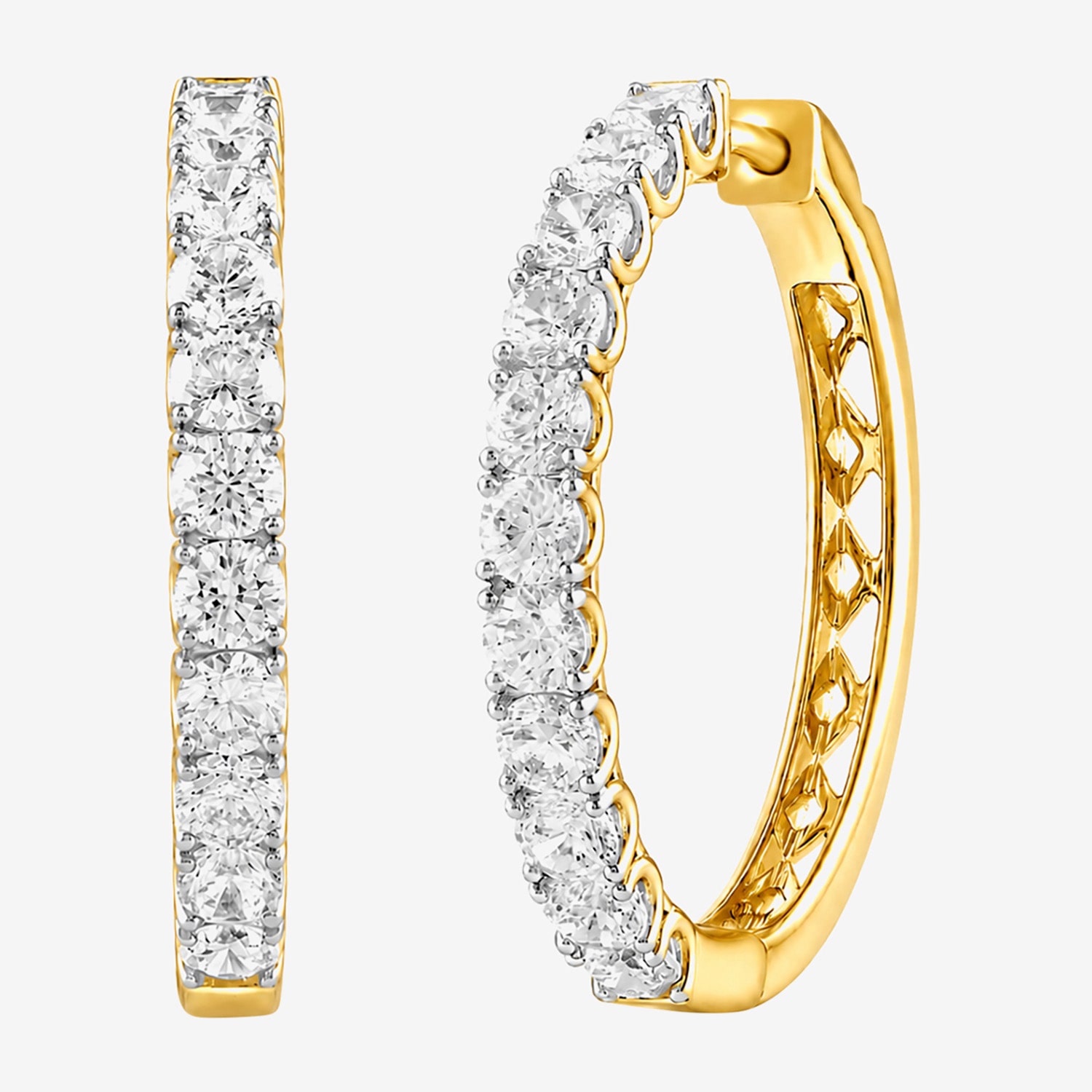 (G-H / Si2-I1) Womens 3 CT. T.W. Lab Grown White Diamond Sterling Silver 27.6mm Hoop Earrings