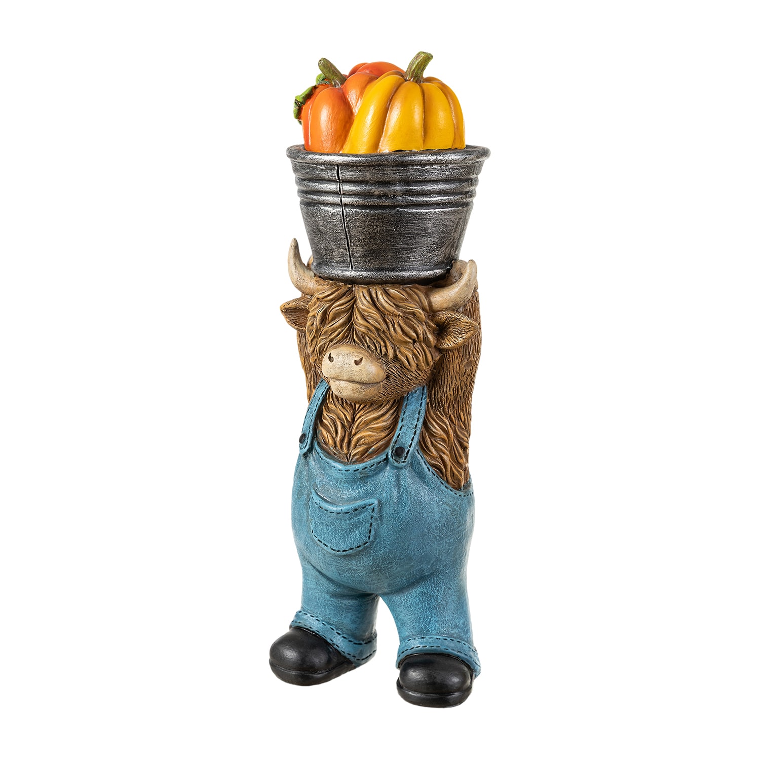 Glitzhome 11" Resin Highland Cow Thanksgiving Tabletop Decor