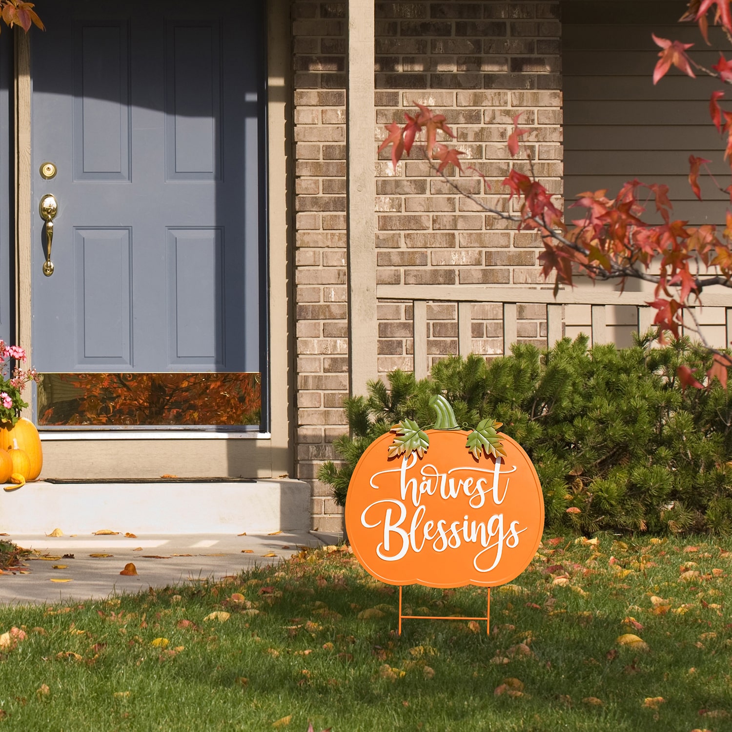Glitzhome 24" Metal Pumpkin Thanksgiving Yard Art