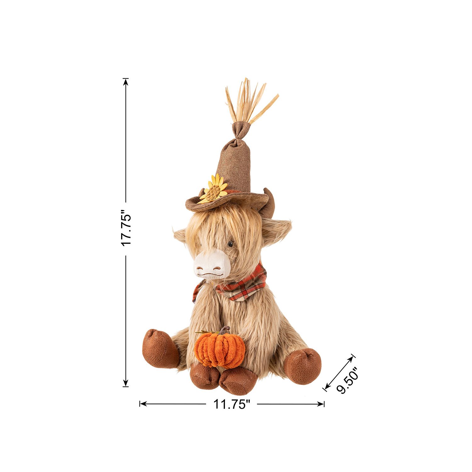 Glitzhome 18" Fabric Highland Cow Thanksgiving Tabletop Decor