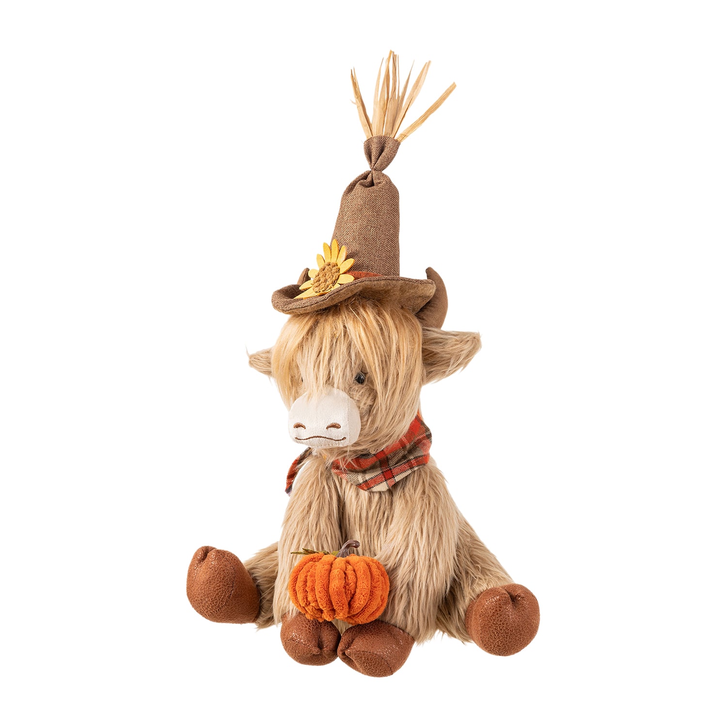 Glitzhome 18" Fabric Highland Cow Thanksgiving Tabletop Decor