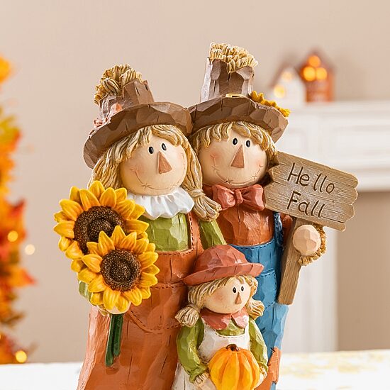 Glitzhome 11" Resin Scarecrow Family Tabletop Decor