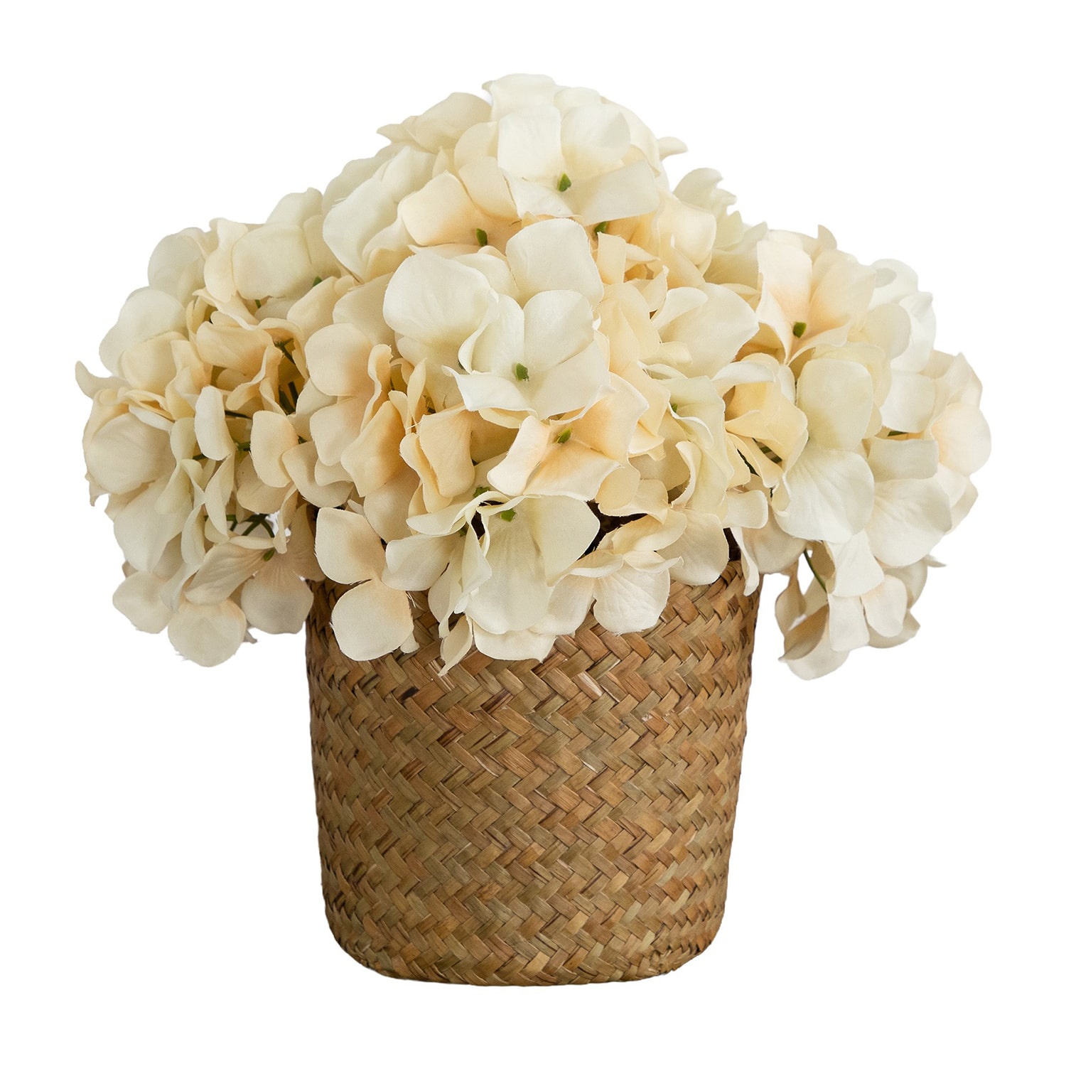 Nearly Natural 11" Cream Hydrangea Woven Basket Artificial Flowers
