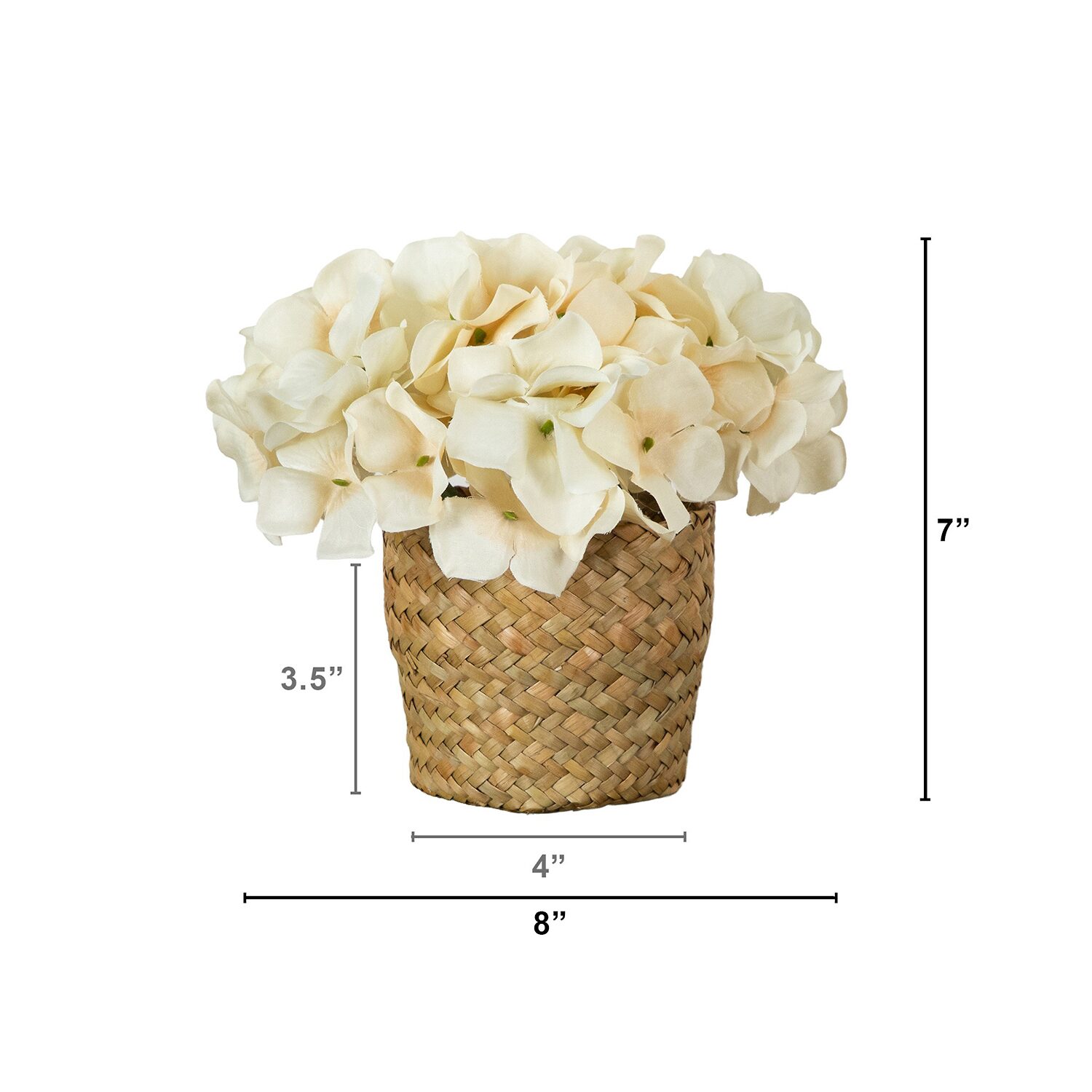 Nearly Natural 7" Cream Hydrangea Woven Basket Artificial Flowers