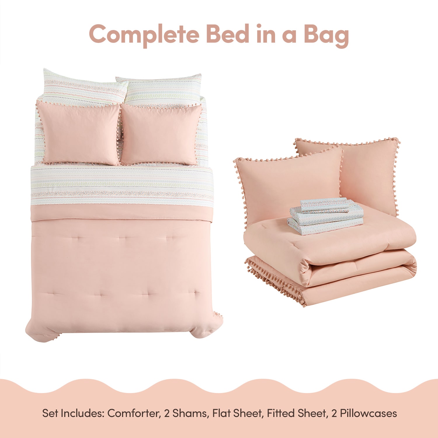 Sweet Home Collection Pompom Kids Bed A Bag Comforter Set