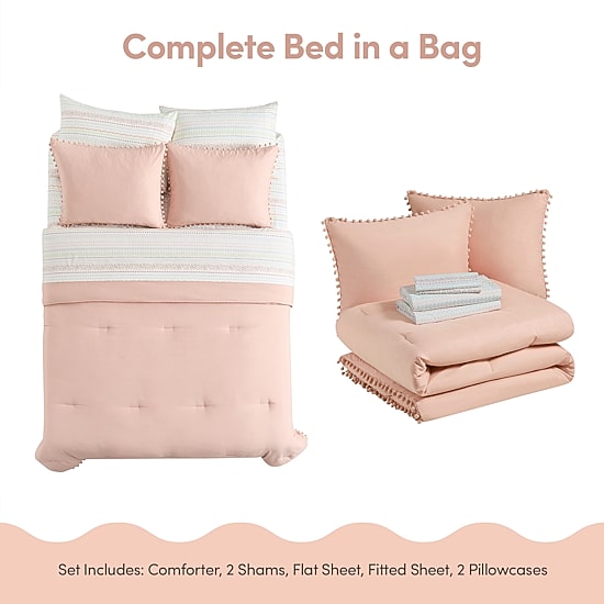 Sweet Home Collection Pompom Kids Bed In A Bag Comforter Set
