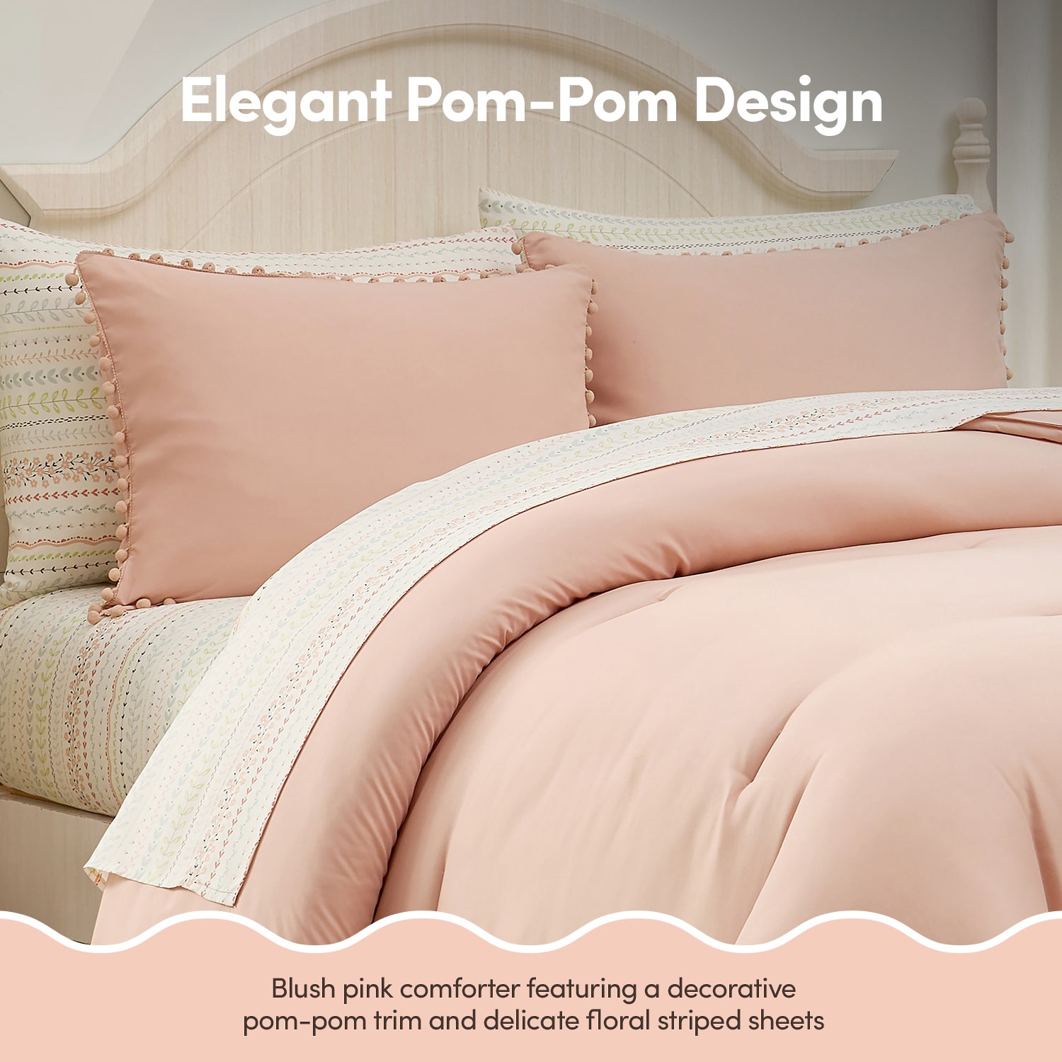 Sweet Home Collection Pompom Kids Bed A Bag Comforter Set