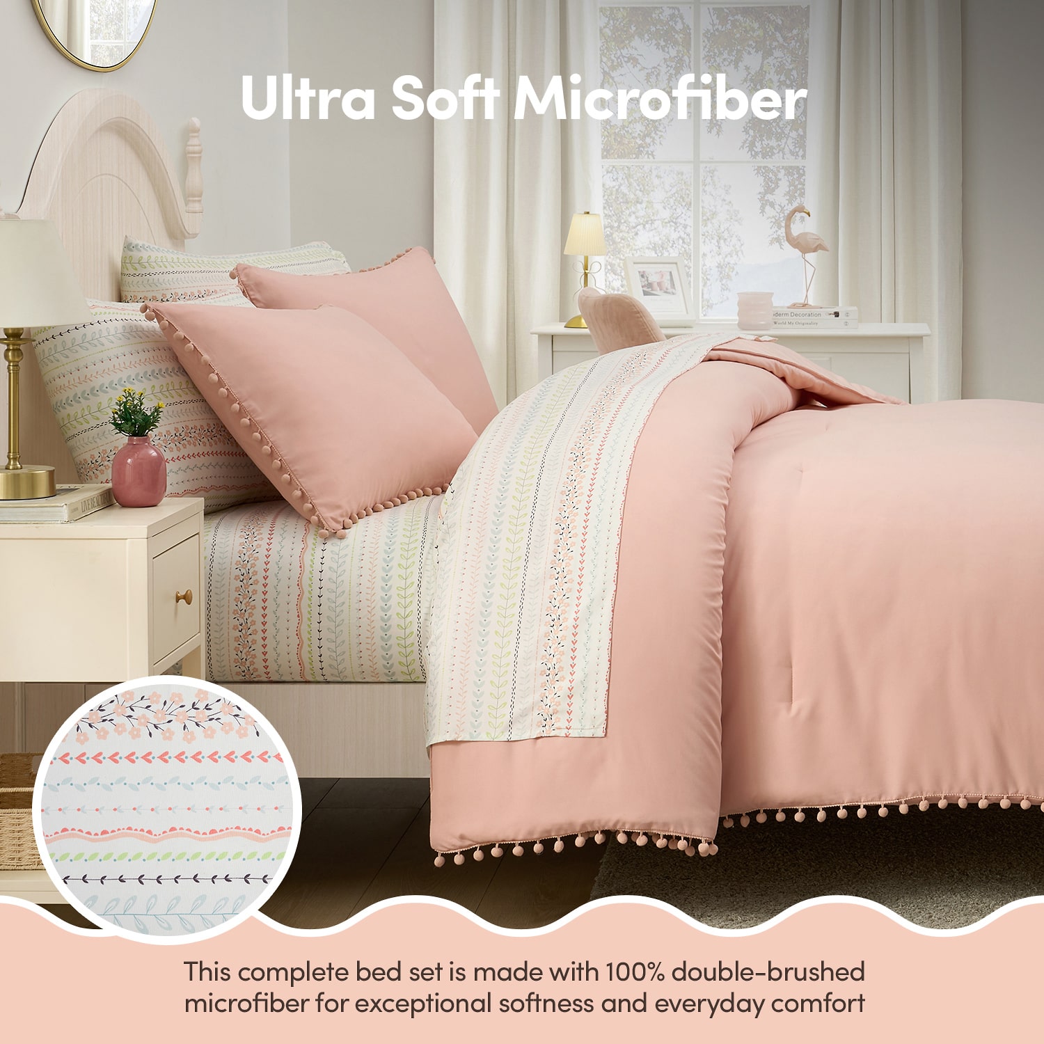 Sweet Home Collection Pompom Kids Bed A Bag Comforter Set