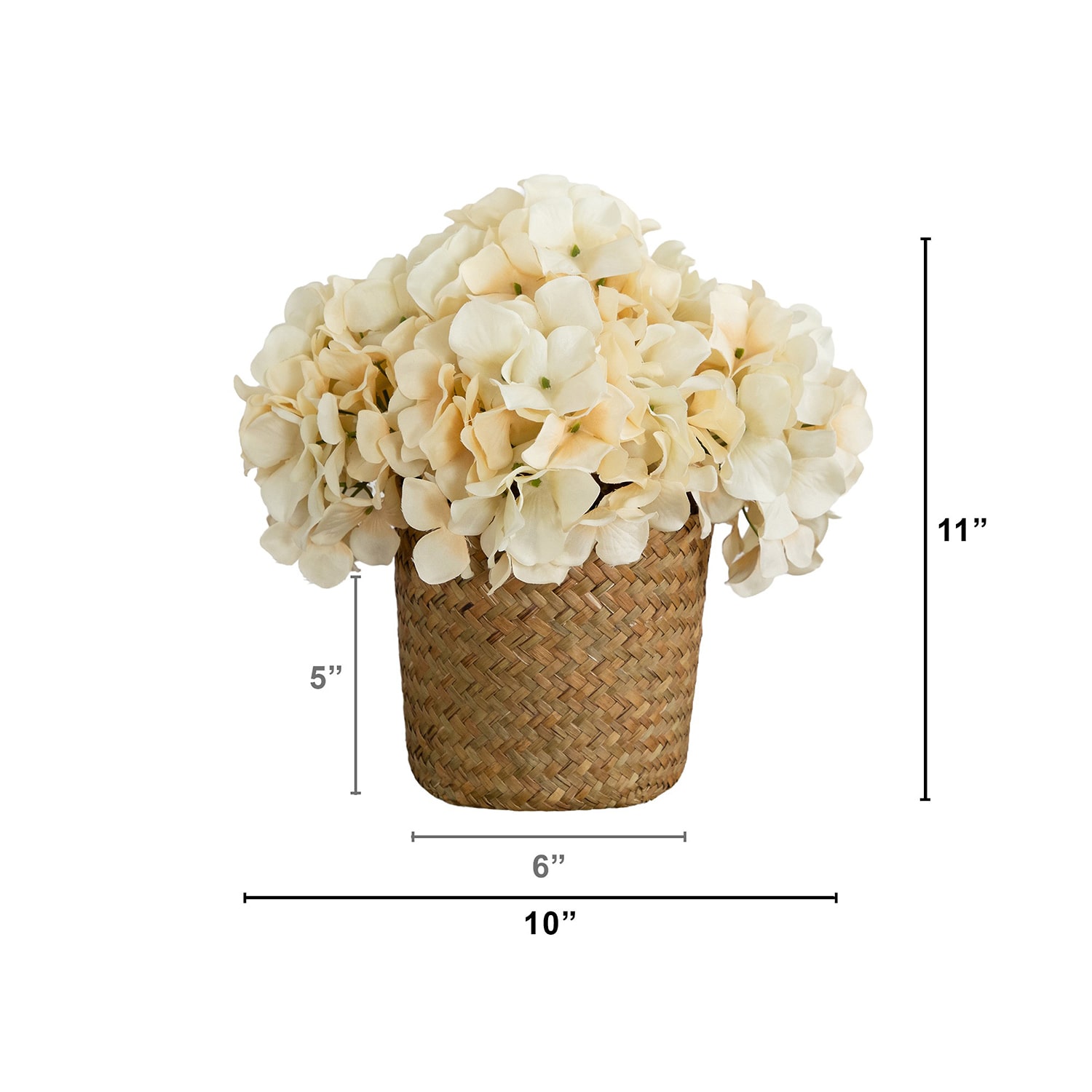 Nearly Natural 11" Cream Hydrangea Woven Basket Artificial Flowers