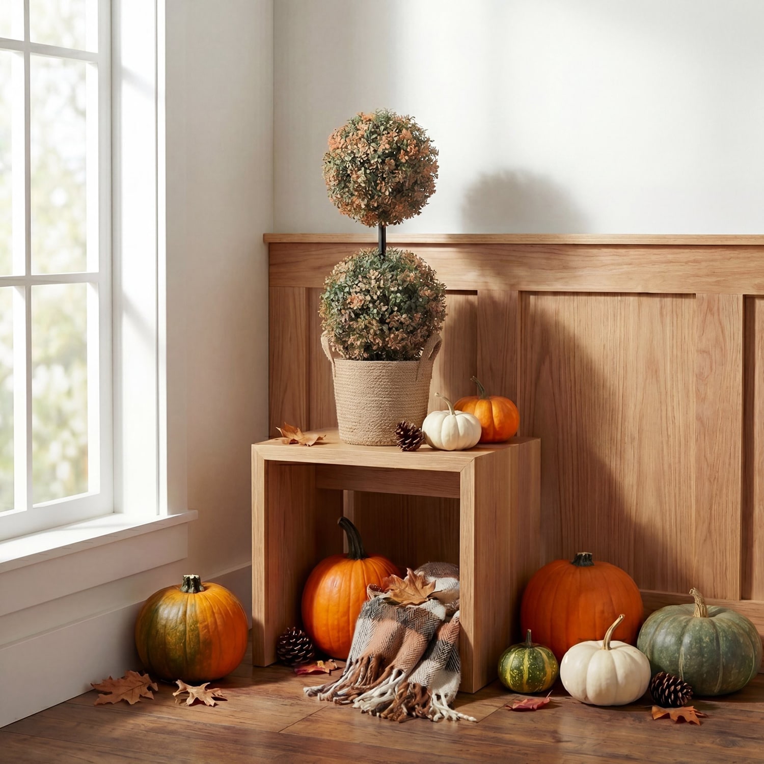 Nearly Natural 2ft Double Boxwood Thanksgiving Topiary