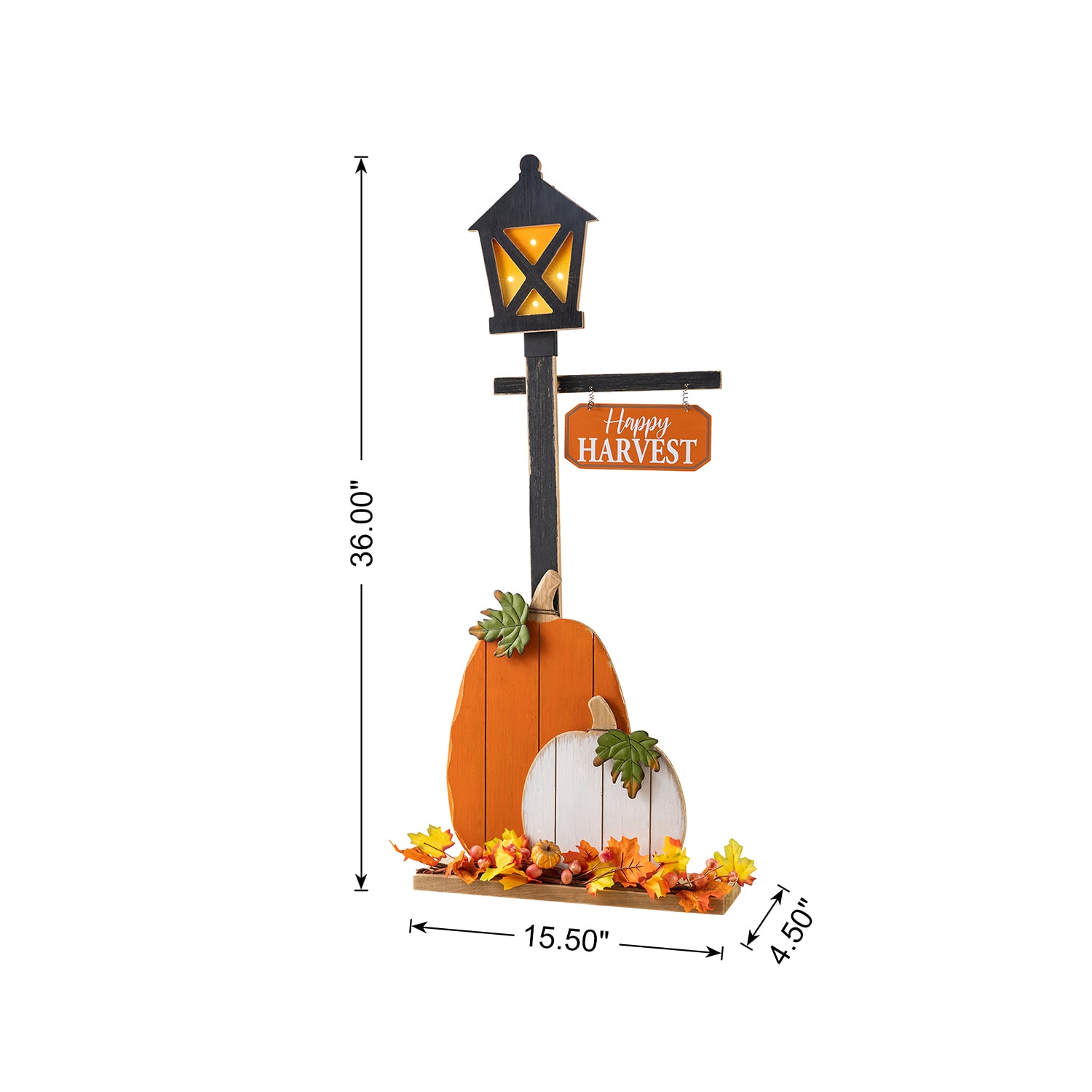 Glitzhome 36" Wooden Pumpkin Lamp Post Porch Sign