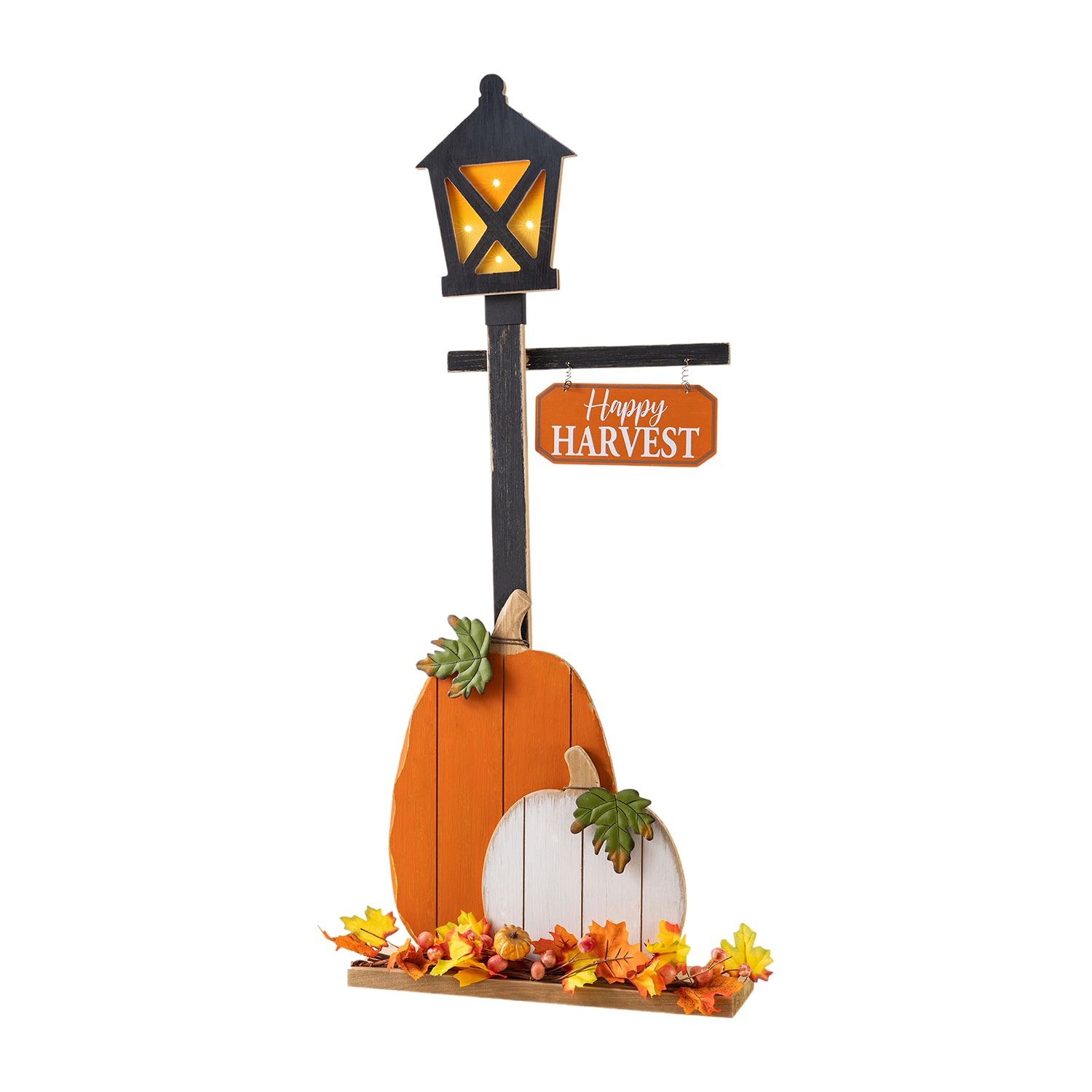 Glitzhome 36" Wooden Pumpkin Lamp Post Thanksgiving Porch Sign