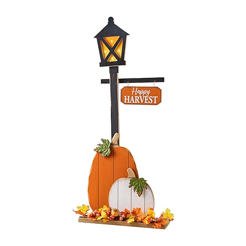 Glitzhome 36" Wooden Pumpkin Lamp Post Thanksgiving Porch Sign In Orange