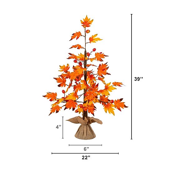 Nearly Natural 3ft Maple Berries Burlap Wrapped Base Indoor Artificial Tree