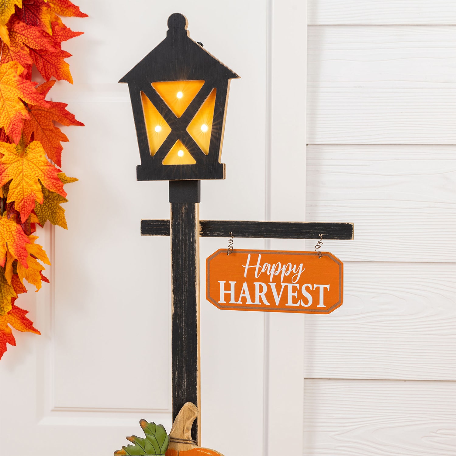 Glitzhome 36" Wooden Pumpkin Lamp Post Porch Sign