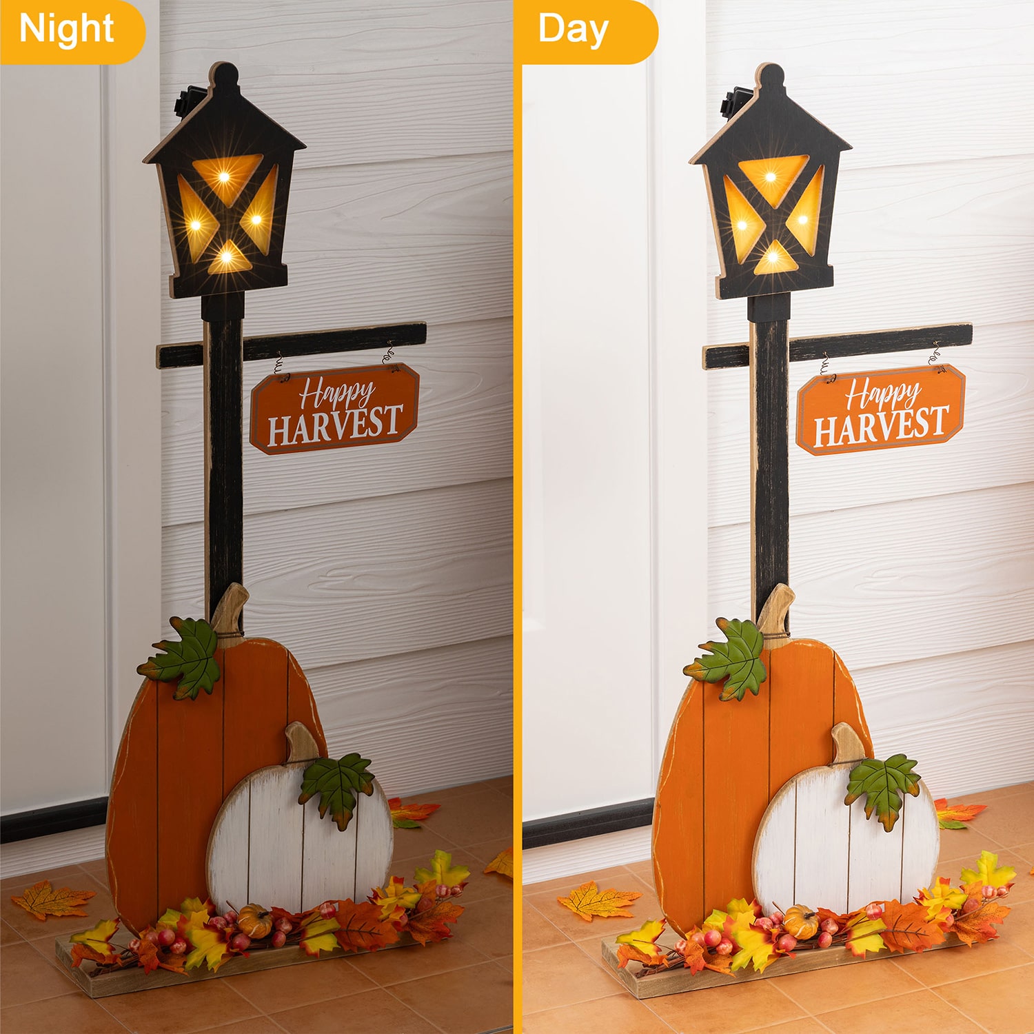 Glitzhome 36" Wooden Pumpkin Lamp Post Porch Sign