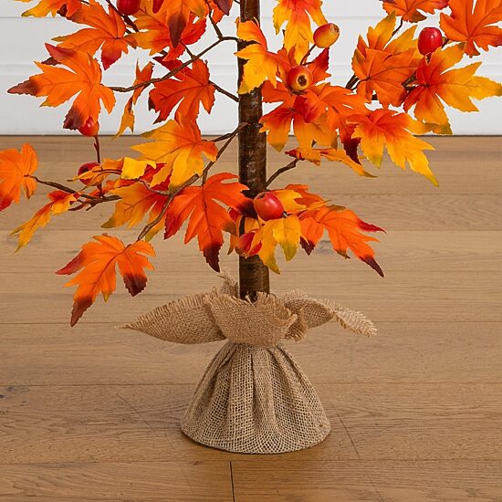 Nearly Natural 3ft Maple Berries Burlap Wrapped Base Indoor Artificial Tree