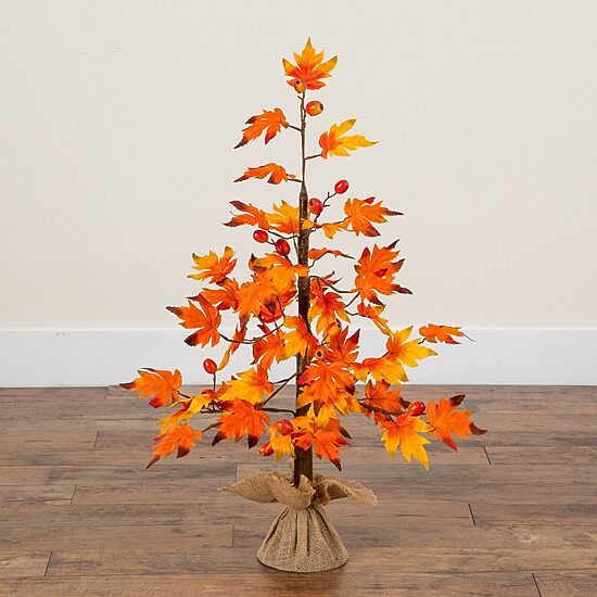 Nearly Natural 3ft Maple Berries Burlap Wrapped Base Indoor Artificial Tree