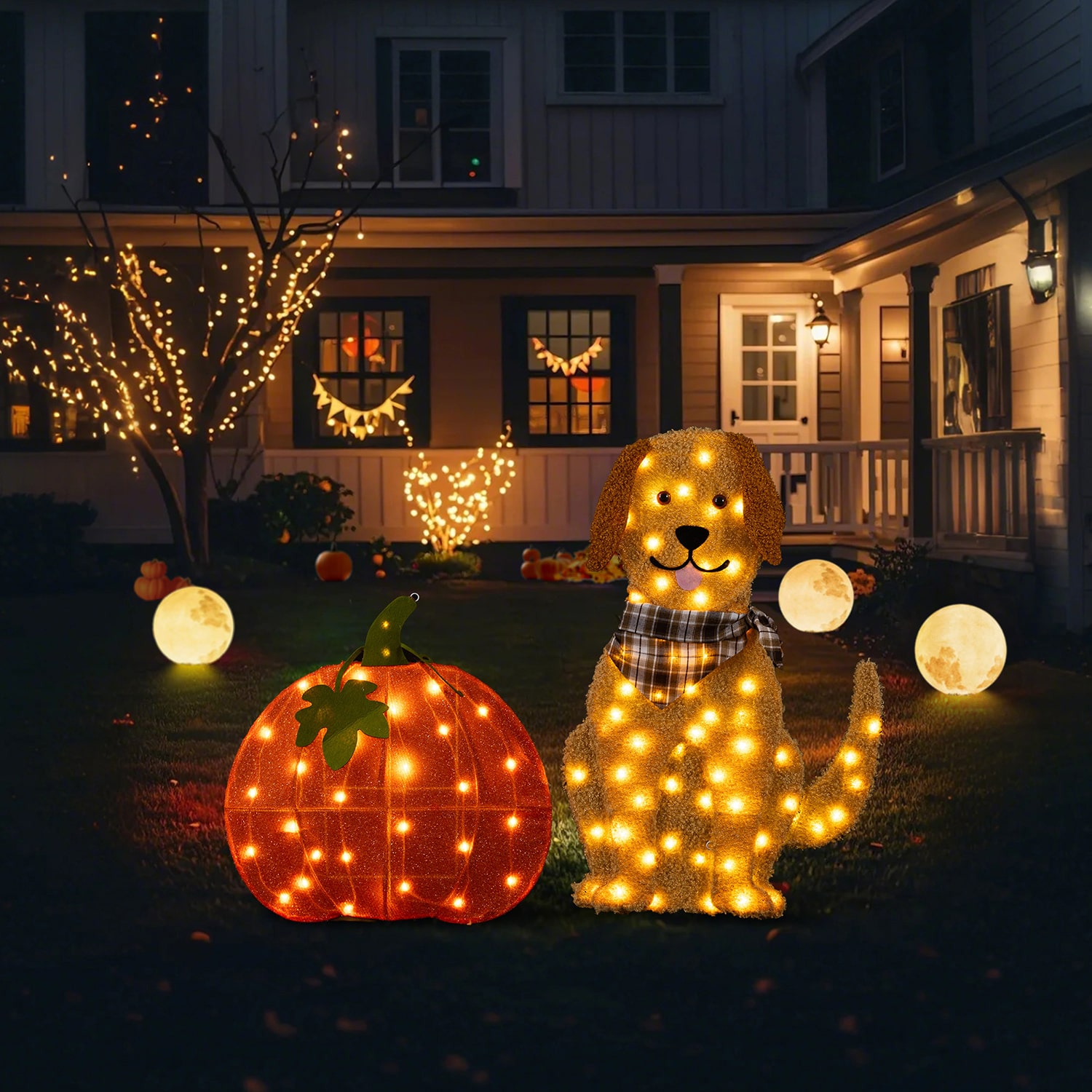 Glitzhome 47" Labrador On Pumpkin Thanksgiving Yard Art