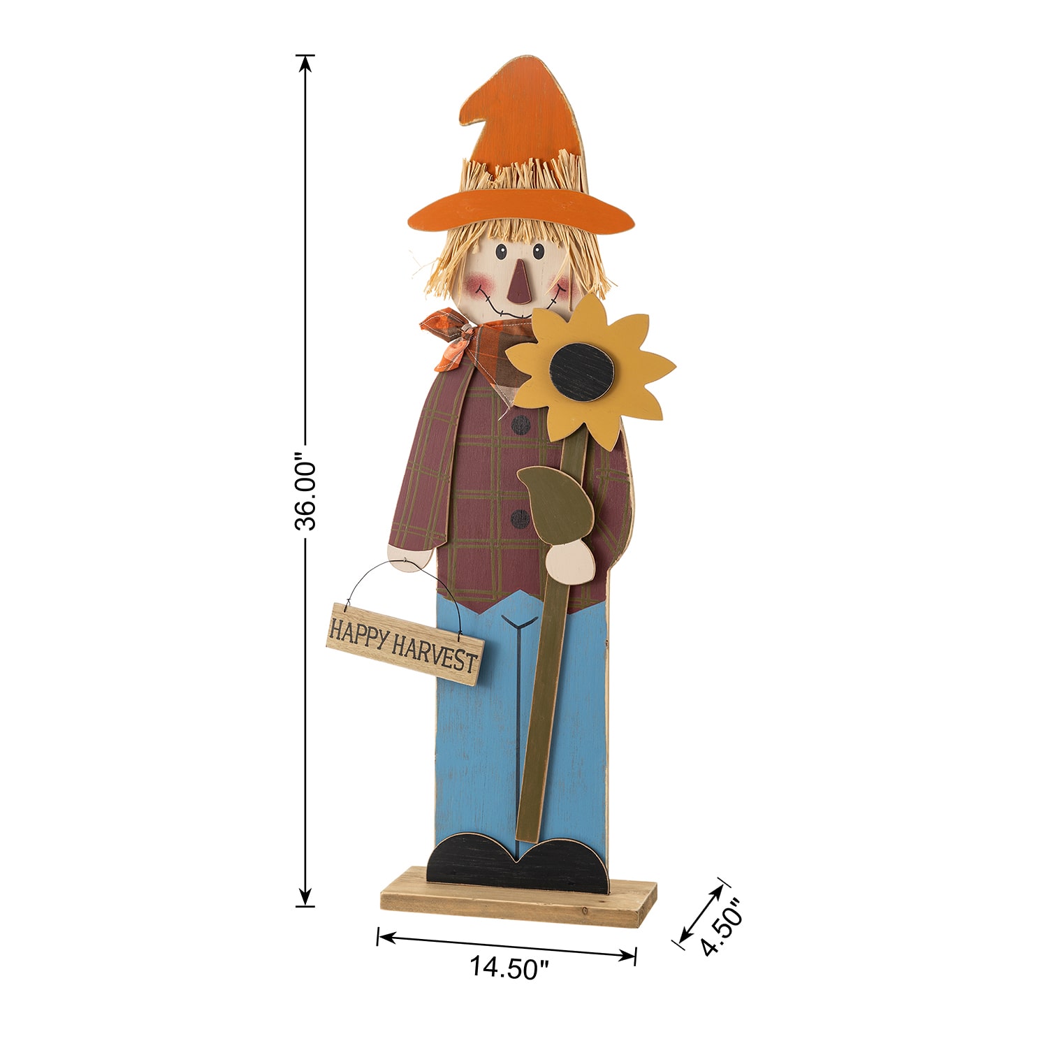 Glitzhome 36" Solid Wood Scarecrow Thanksgiving Porch Sign