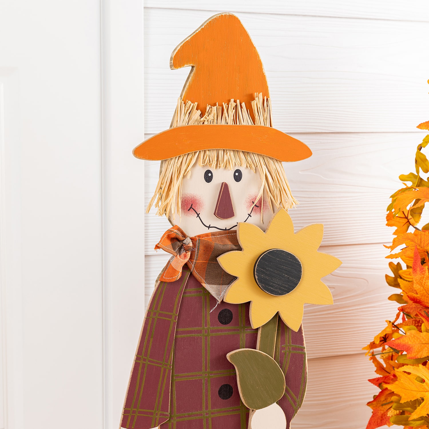 Glitzhome 36" Solid Wood Scarecrow Thanksgiving Porch Sign