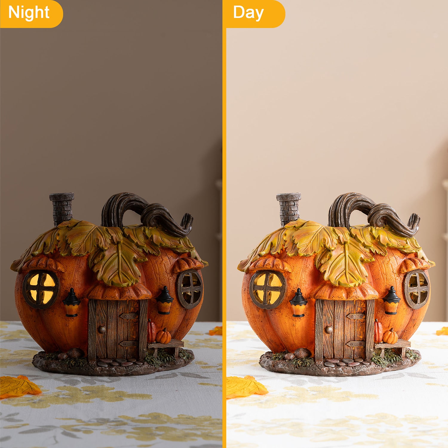 Glitzhome 9" Resin Pumpkin House Thanksgiving Tabletop Decor