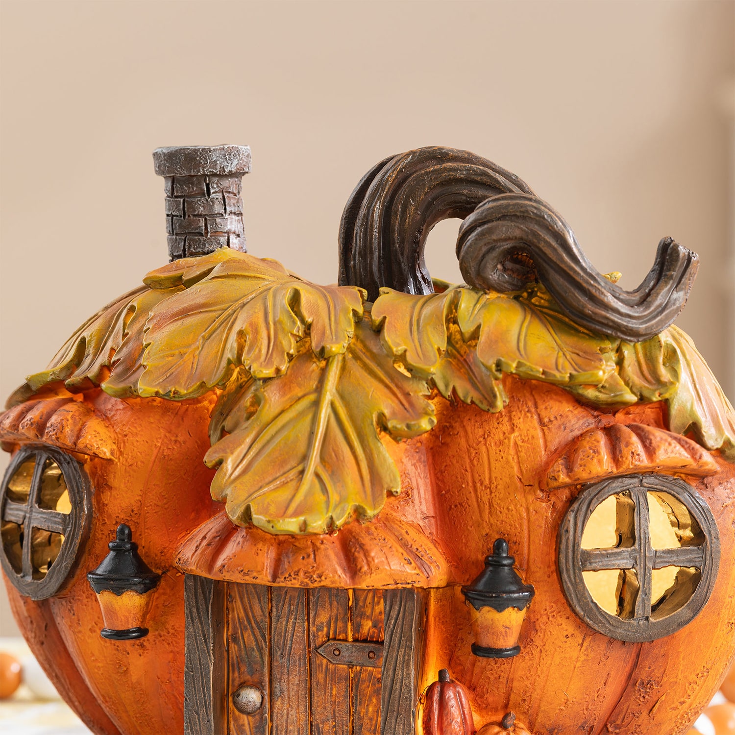 Glitzhome 9" Resin Pumpkin House Thanksgiving Tabletop Decor