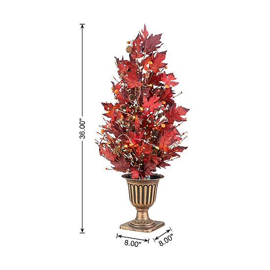 Glitzhome 36" Burgundy Leaves Urn Potted Wreath