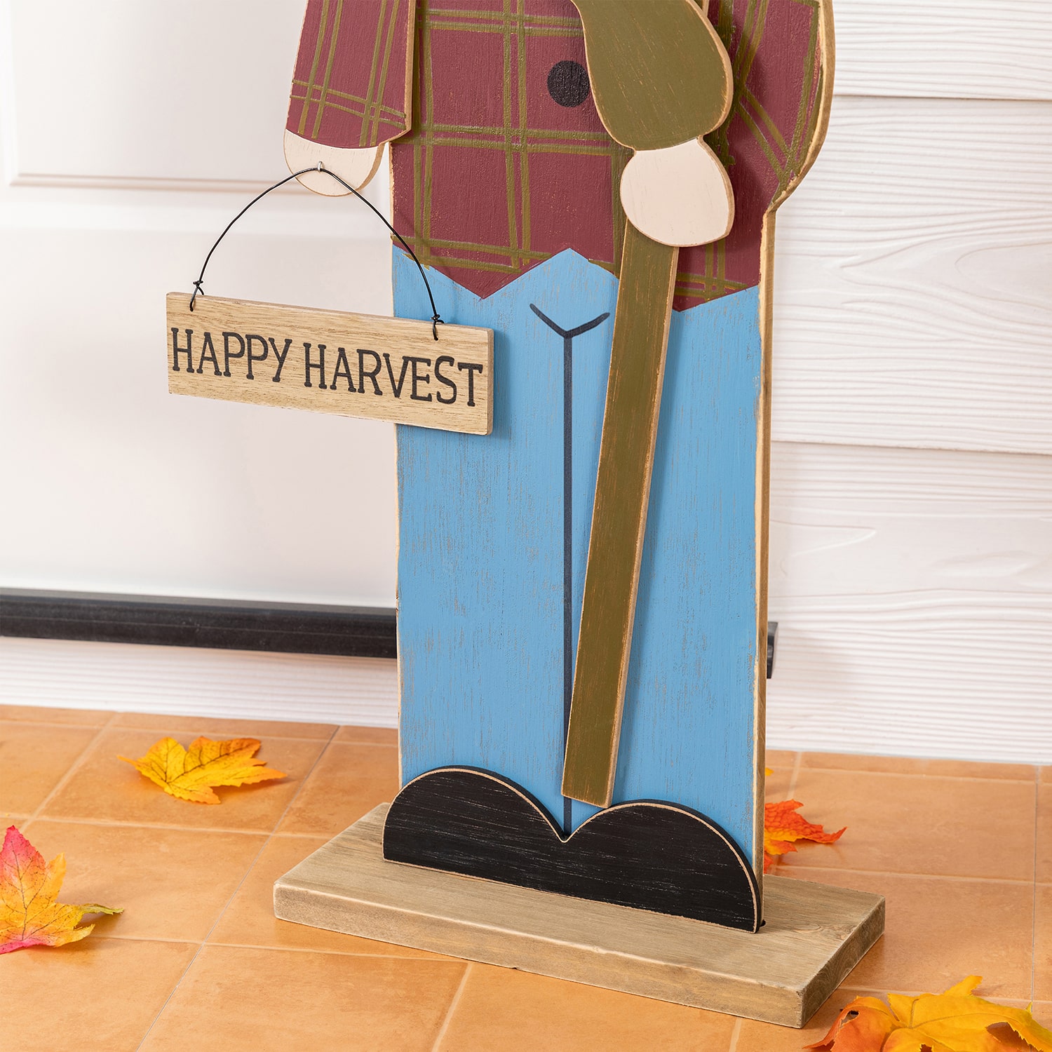 Glitzhome 36" Solid Wood Scarecrow Thanksgiving Porch Sign