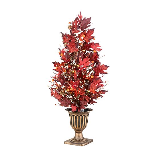 Glitzhome 36" Burgundy Leaves Urn Potted Wreath