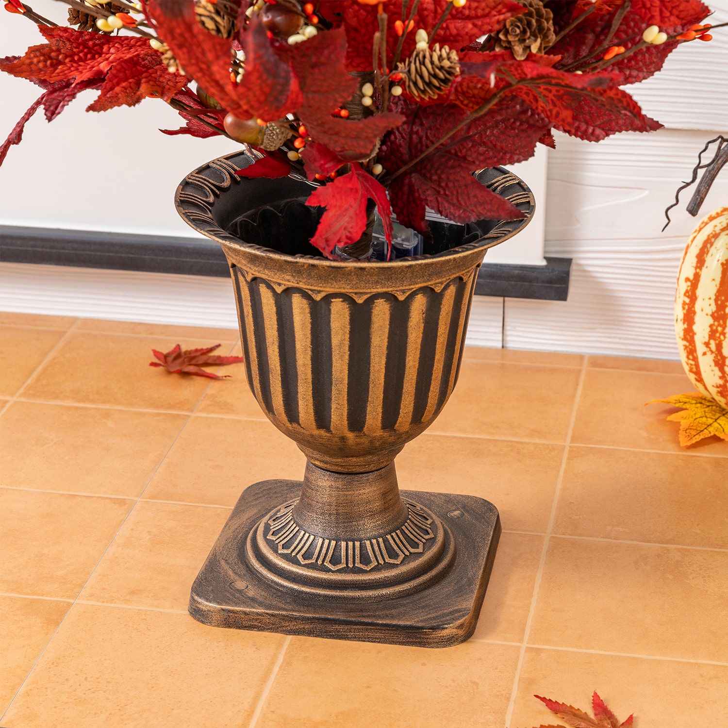 Glitzhome 36" Burgundy Leaves Urn Potted Wreath