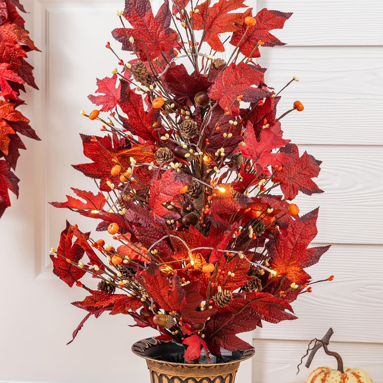 Glitzhome 36" Burgundy Leaves Urn Potted Wreath