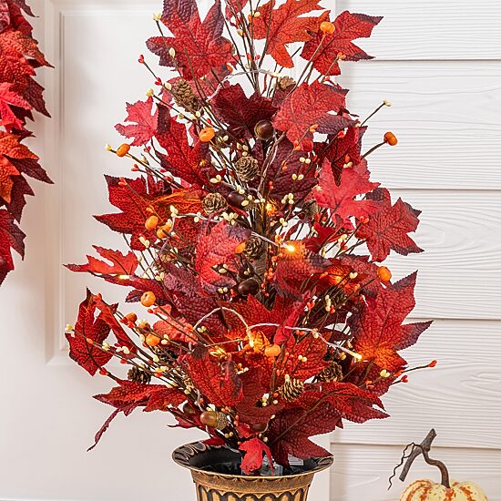 Glitzhome 36" Burgundy Leaves Urn Potted Wreath