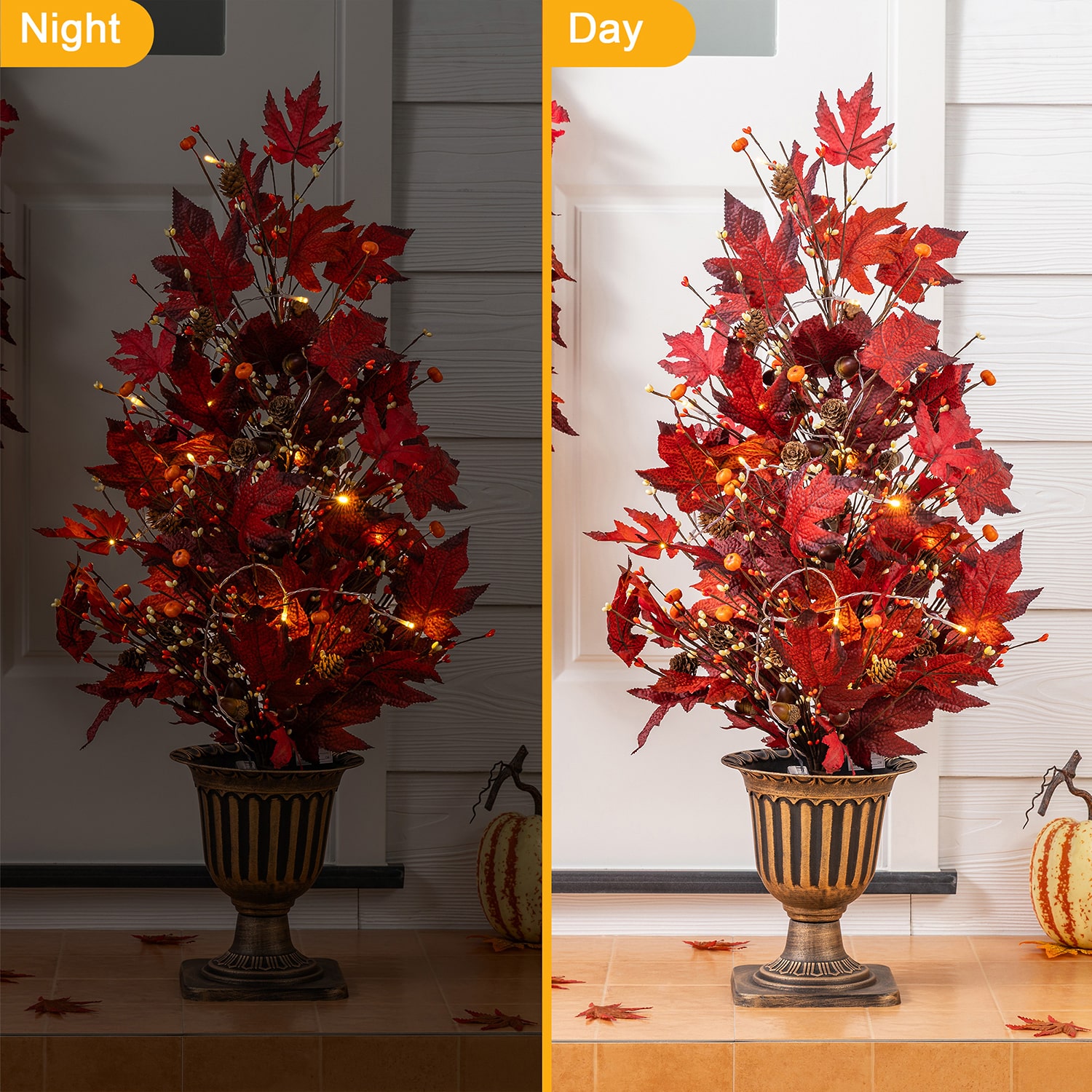 Glitzhome 36" Burgundy Leaves Urn Potted Wreath