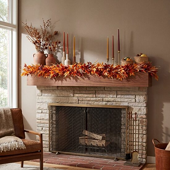 Nearly Natural 6ft Foliage Thanksgiving Indoor Outdoor Garland