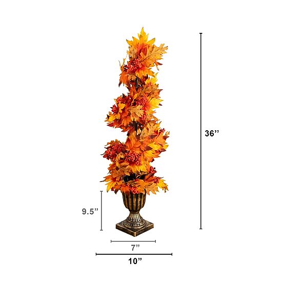 Nearly Natural 3ft Maple Spiral Berries Decorative Thanksgiving Topiary