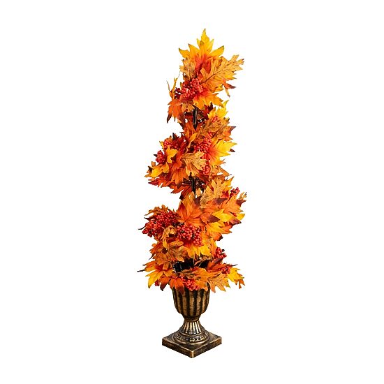 Nearly Natural 3ft Maple Spiral Berries Decorative Thanksgiving Topiary