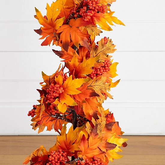 Nearly Natural 3ft Maple Spiral Berries Decorative Thanksgiving Topiary