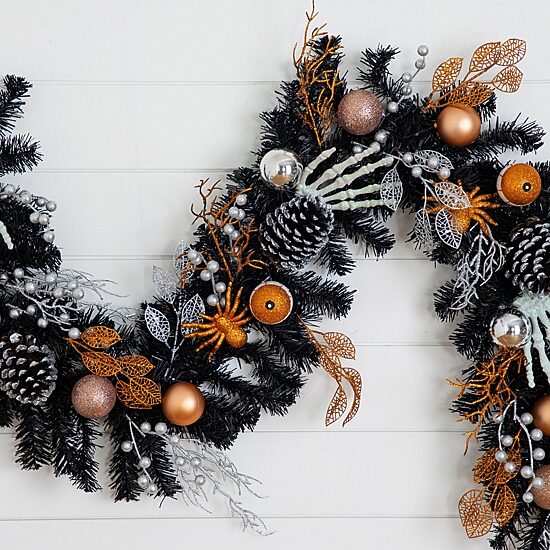 Nearly Natural 6ft Black Hands Spiders Eyeballs Indoor Garland