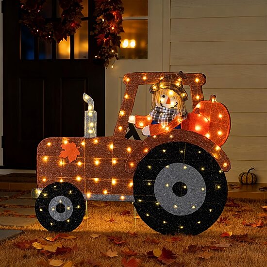 Glitzhome 44" Scarecrow On Tractor Thanksgiving Yard Art