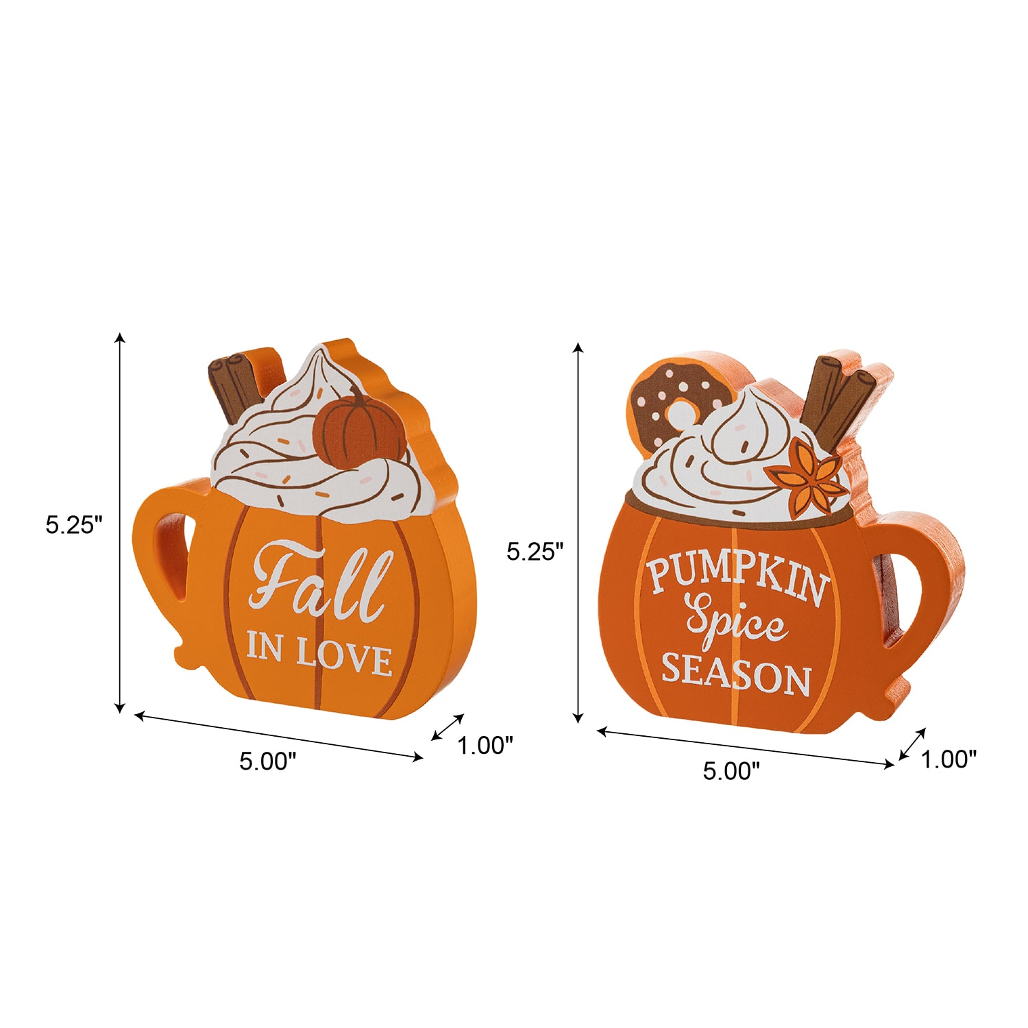 Glitzhome Wood Pumpkin Coffee Mug 2-pc. Thanksgiving Tabletop Decor