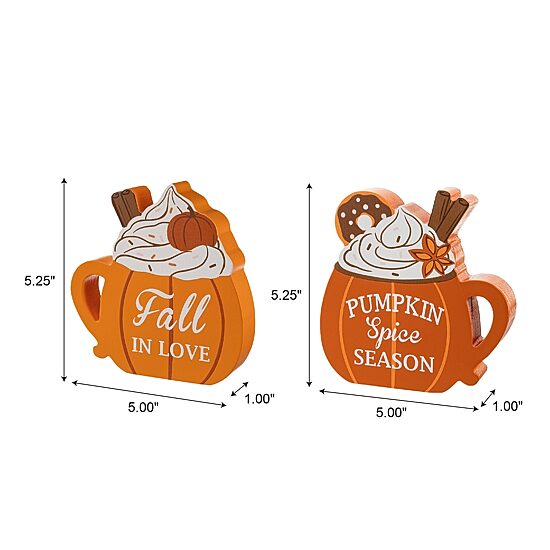 Glitzhome Wood Pumpkin Coffee Mug 2-pc. Tabletop Decor