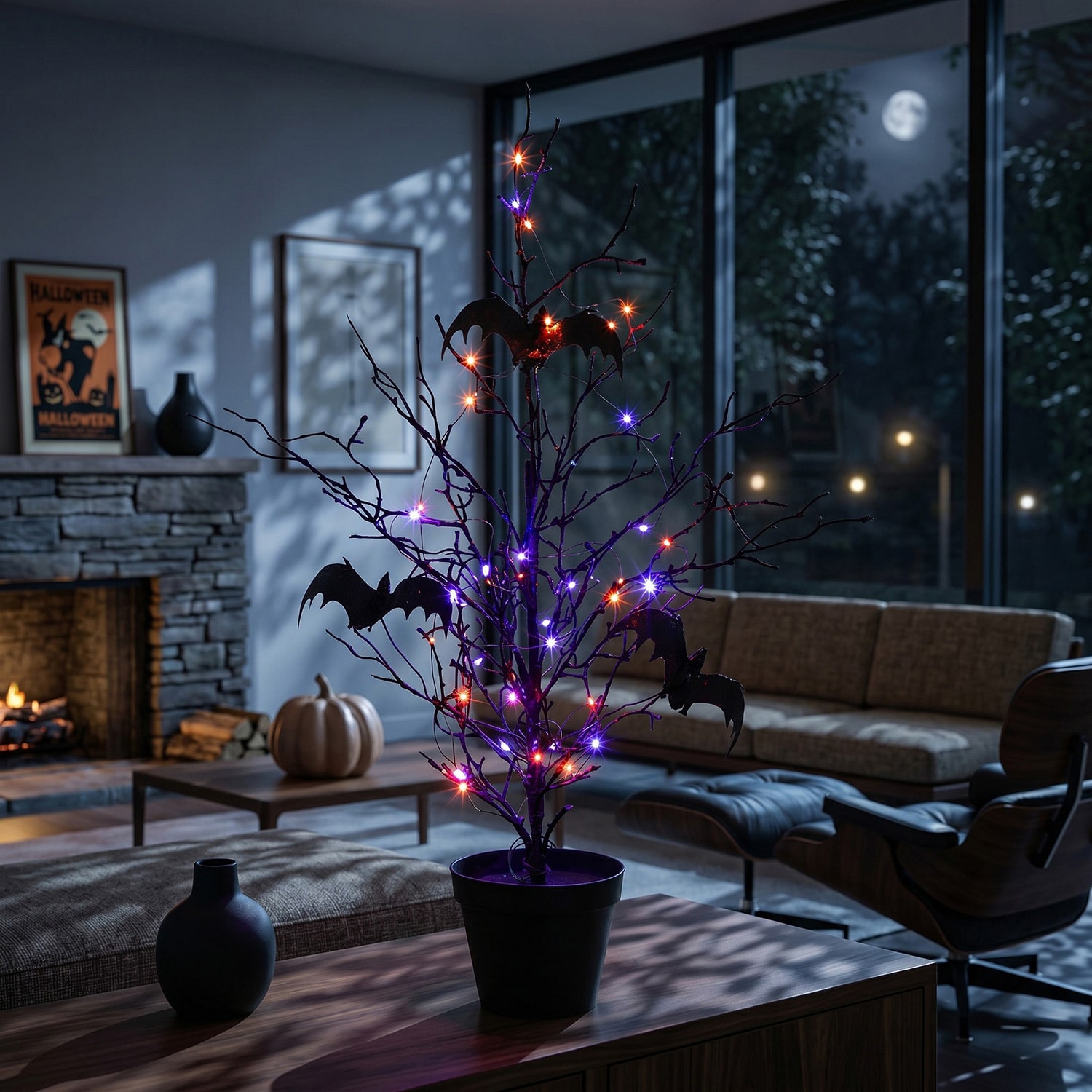 Nearly Natural 2ft Black Twig Bats 40 Indoor Artificial Tree
